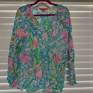 Lilly Pulitzer XL Coral Print Blouse
